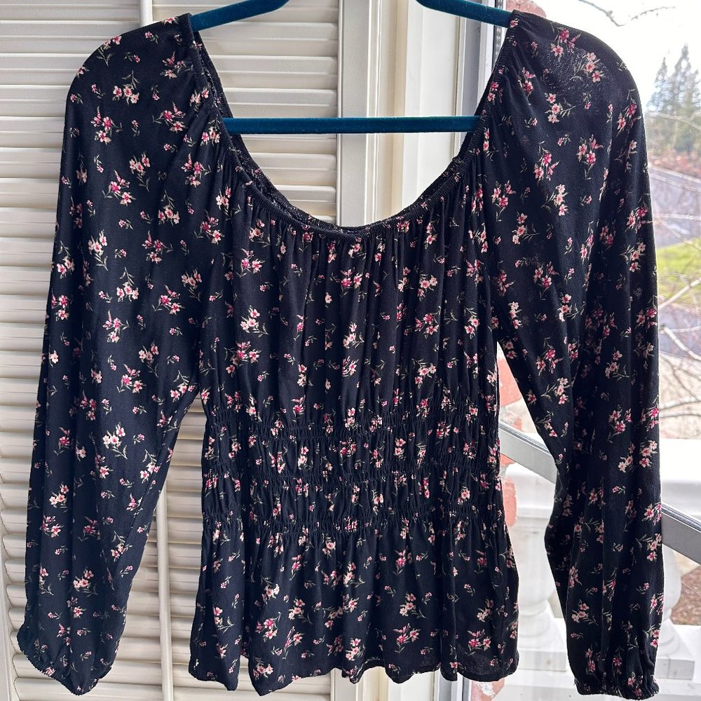 American Eagle Outfitters smocked top with bell sleeves size S